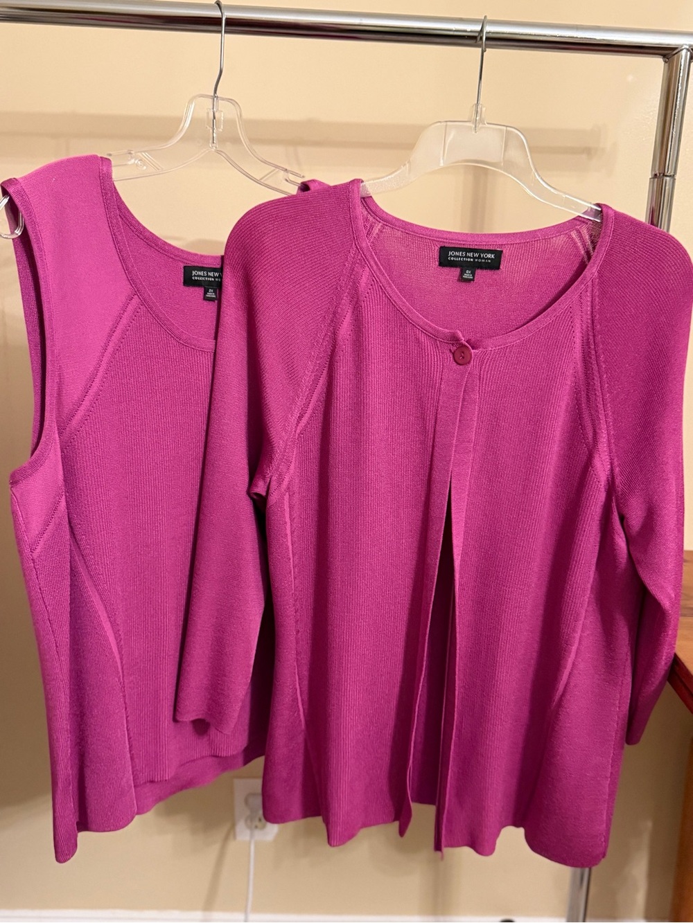 Jones New York Fuscia Dressy Knit Cardigan & Shell Set / Cardigan 0X & Shell 2X